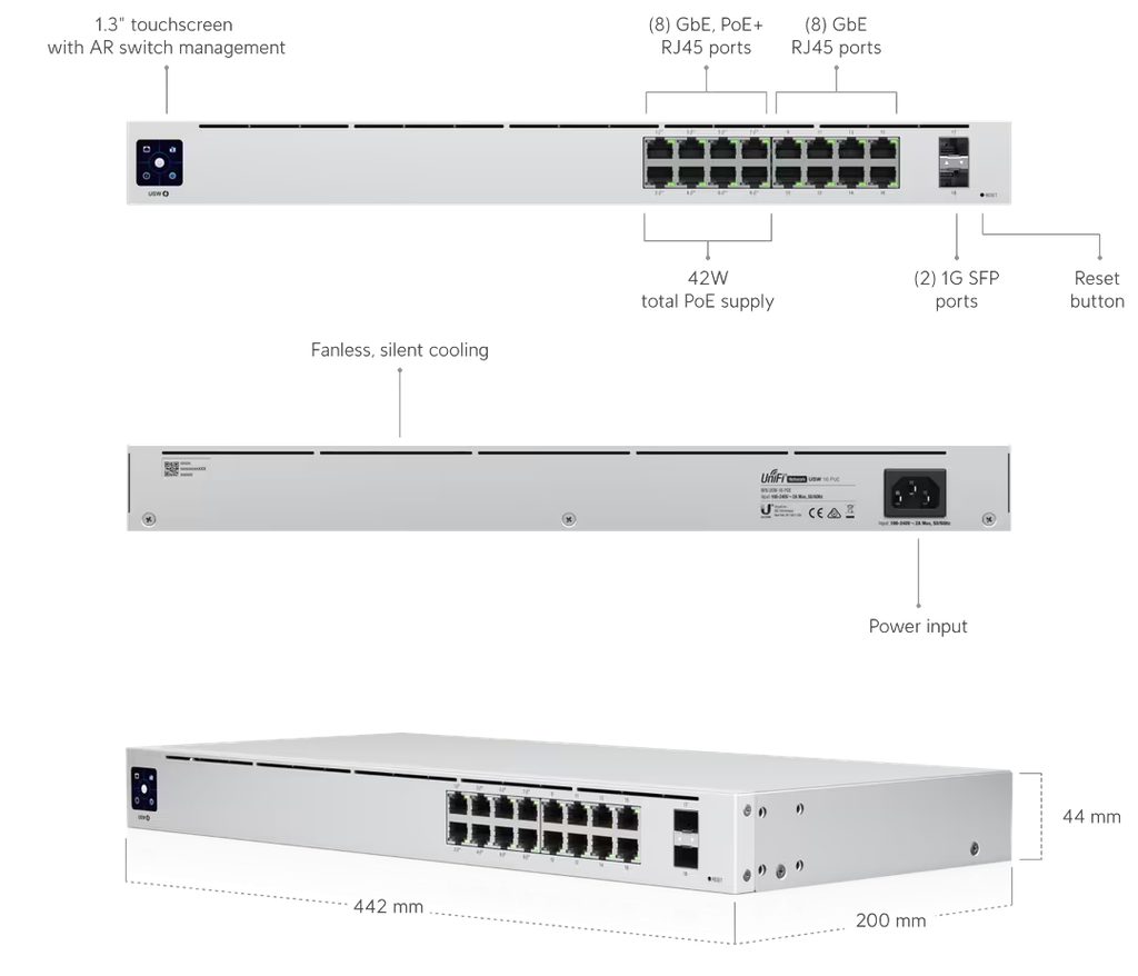 UBIQUITI UNIFI GEN2 16-PORT 8 POE+ 2 SFP GIGABIT SWITCH (42W)