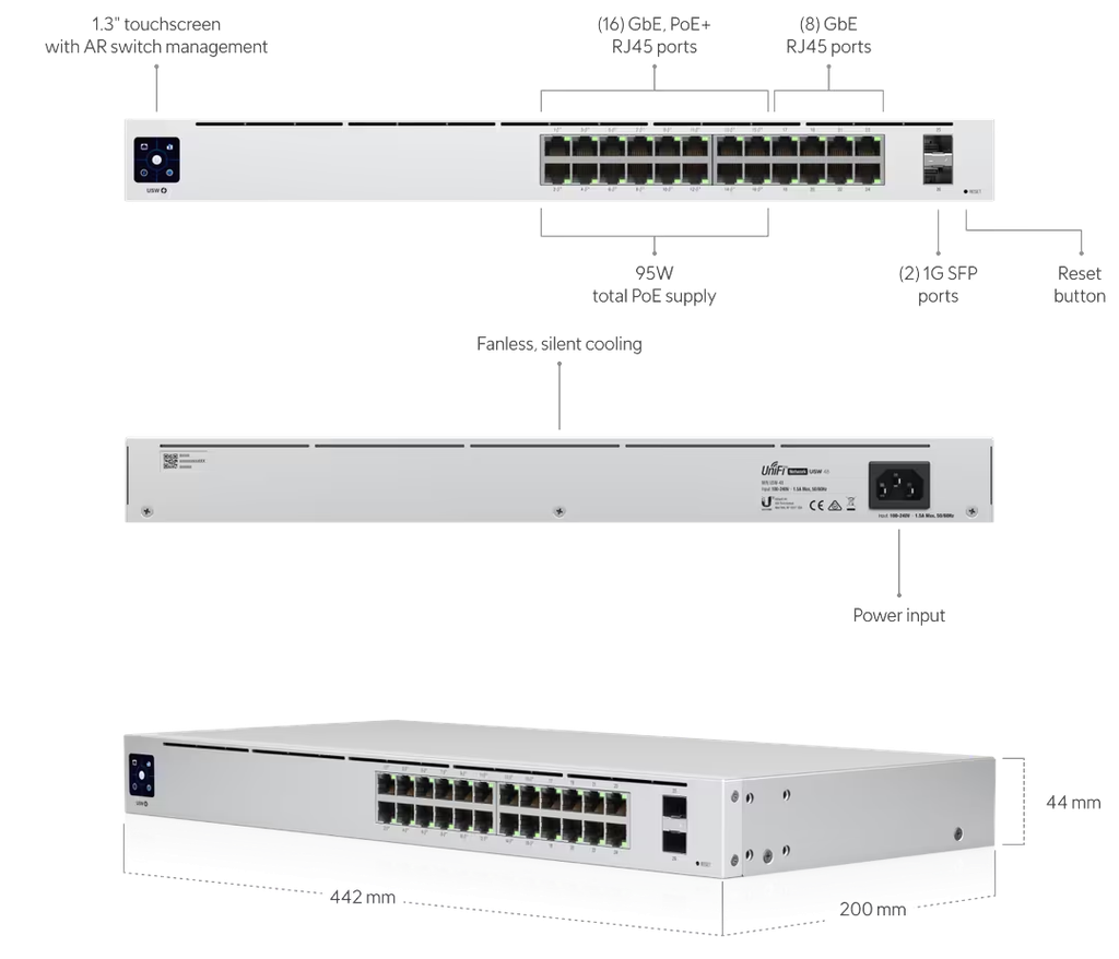 UBIQUITI UNIFI GEN2 24-PORT 16 POE+ 2 SFP GIGABIT SWITCH (95W)