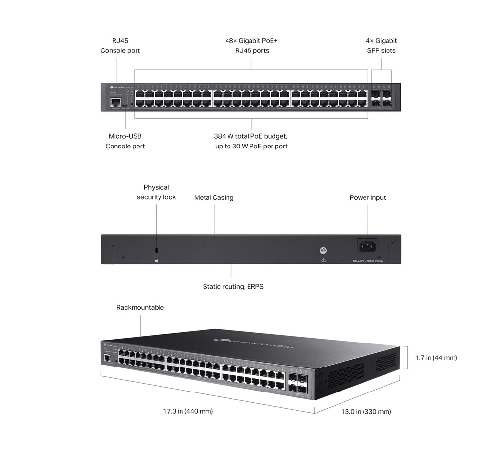 TP-LINK OMADA 52-PORT GIGABIT L2+ MANAGED SWITCH WITH 48 PORT POE+