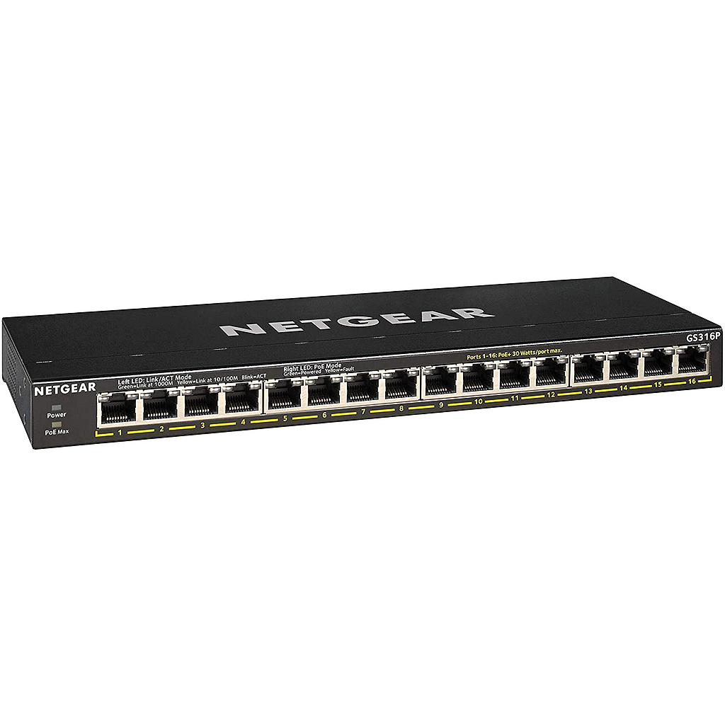 NETGEAR 16 PORT GS316P POE+ ETHERNET SWITCH (115W)