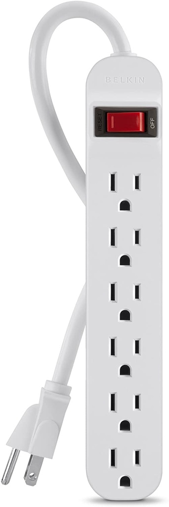 BELKIN 6 OUTLET POWER BAR WITH 3' CORD WHITE