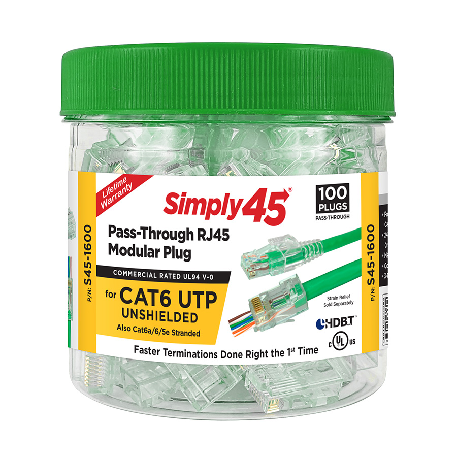 SIMPLY45® CAT6 UNSHIELDED PASS-THROUGH RJ45 MODULAR PLUGS