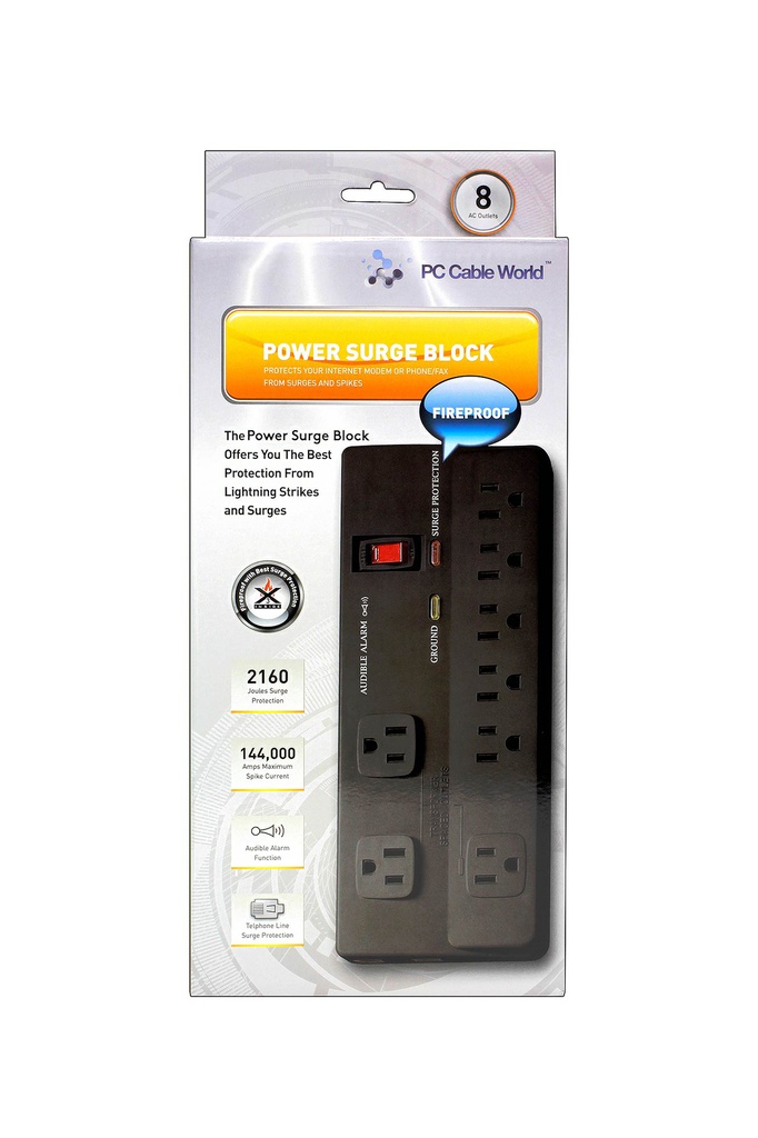 POWER BAR 8 OUTLET 6' 360 PLUG 2160J SURGE/EMI/RFI BLACK