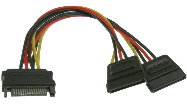 SATA Y POWER CABLE 6 INCH SATA 15P MALE TO 2 SATA 15P FEMALE