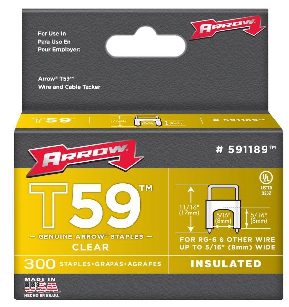 ARROW T59 5/16"X5/16" INSULATED STAPLES CLEAR