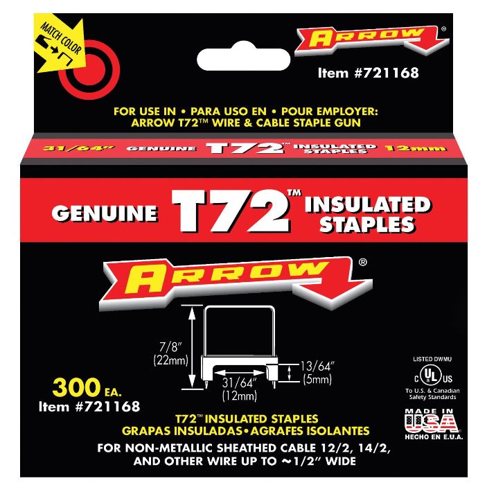 ARROW T72 13/64"X31/64" INSULATED STAPLES CLEAR