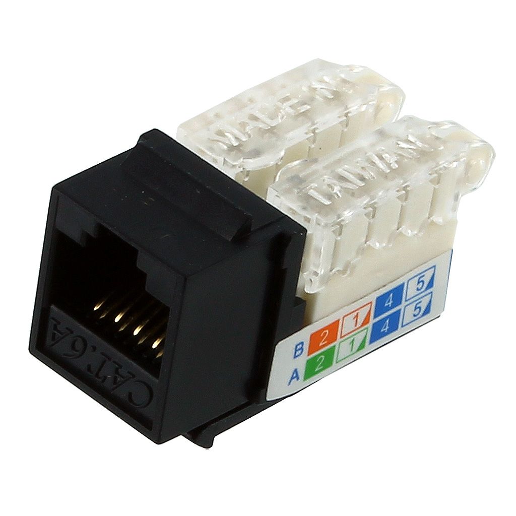 RJ45 CAT6A SLIM BLACK KEYSTONE JACK (TOOL-LESS)