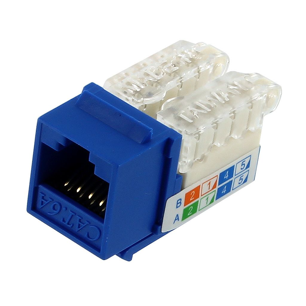 RJ45 CAT6A SLIM BLUE KEYSTONE JACK (TOOL-LESS)