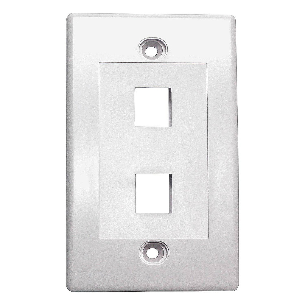 2-PORT PLASTIC KEYSTONE WALL PLATE - WHITE