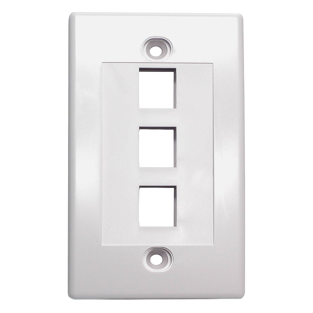 3-PORT PLASTIC KEYSTONE WALL PLATE - WHITE