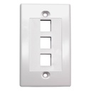 3-PORT PLASTIC KEYSTONE WALL PLATE - WHITE