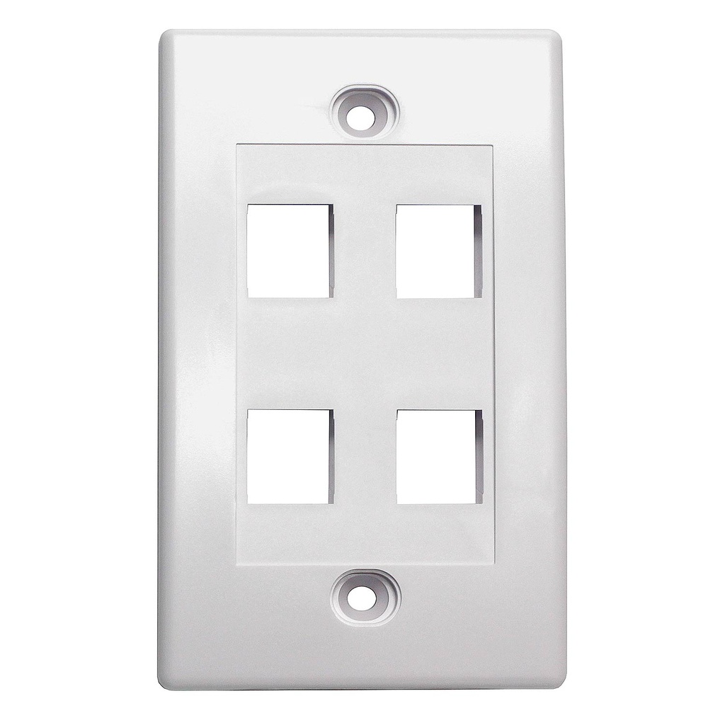 4-PORT PLASTIC KEYSTONE WALL PLATE - WHITE