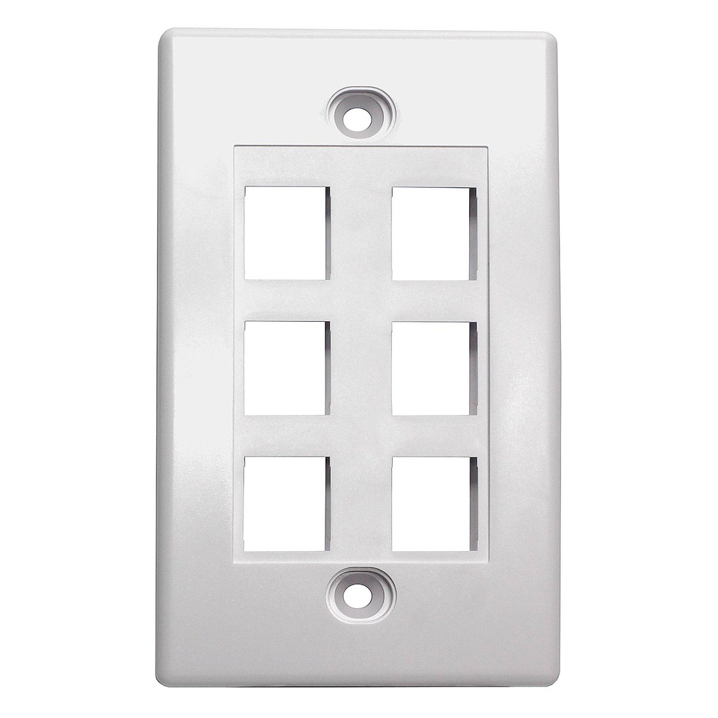 6-PORT PLASTIC KEYSTONE WALL PLATE - WHITE