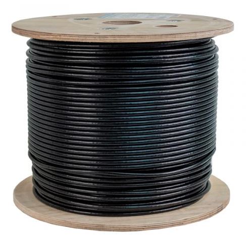 VERTICAL CABLE CATEGORY-6A F/UTP OUTDOOR WATERPROOF (DUAL JACKET), DIRECT BURIAL (UV), 23AWG, BLACK, 1000FT, WOODEN SPOOL