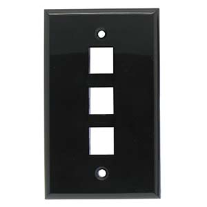 3-PORT PLASTIC KEYSTONE WALL PLATE - BLACK