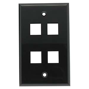 4-PORT PLASTIC KEYSTONE WALL PLATE - BLACK