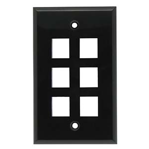 6-PORT PLASTIC KEYSTONE WALL PLATE - BLACK