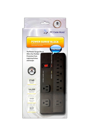 [MM013] POWER BAR 8 OUTLET 6' 360 PLUG 2160J SURGE/EMI/RFI BLACK