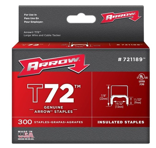 [AR721189] ARROW T72 11/32"X19/32" INSULATED STAPLES CLEAR