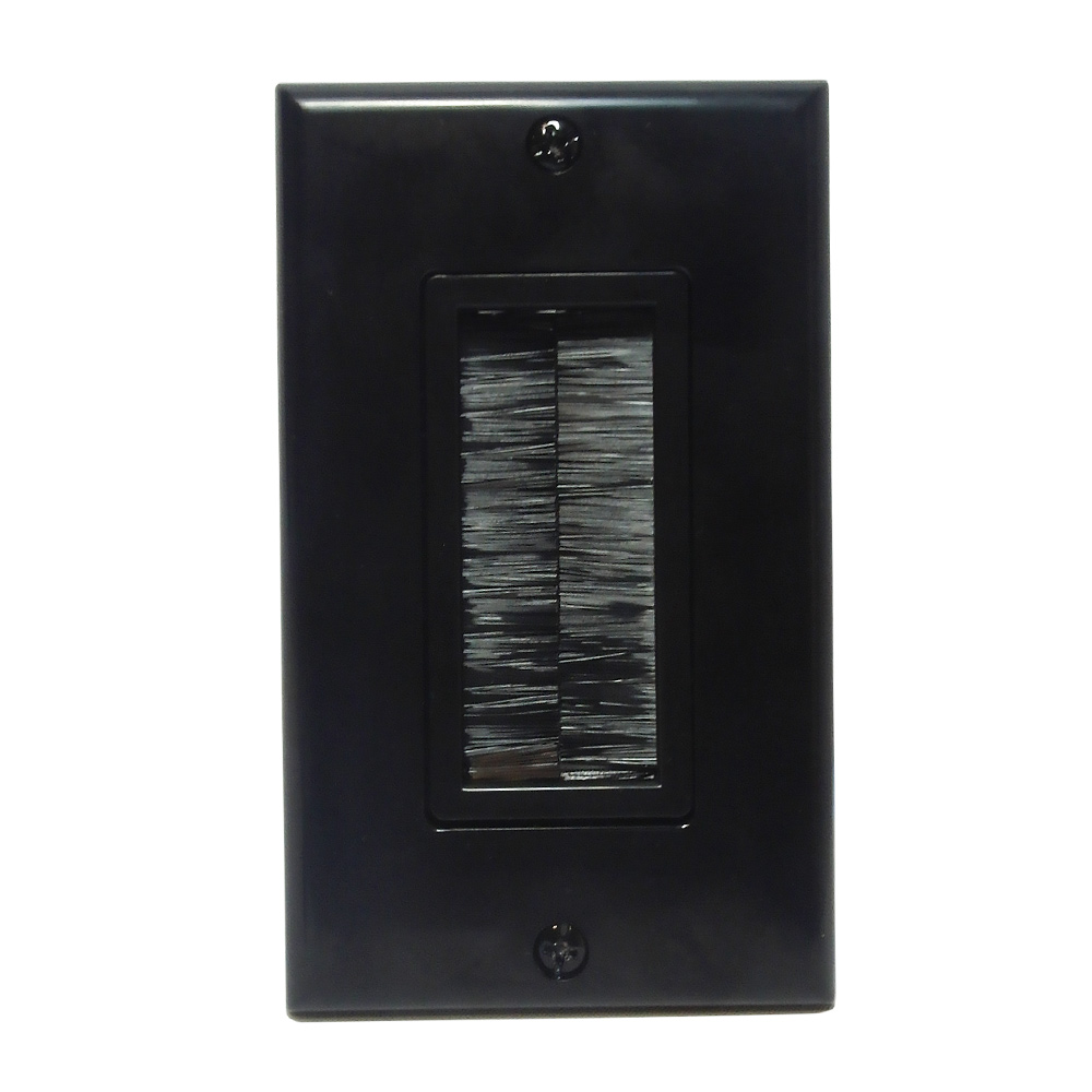 [WP1GBSBK] 1-GANG BRUSH STYLE CABLE PASS-THROUGH DECORA WALL PLATE - BLACK