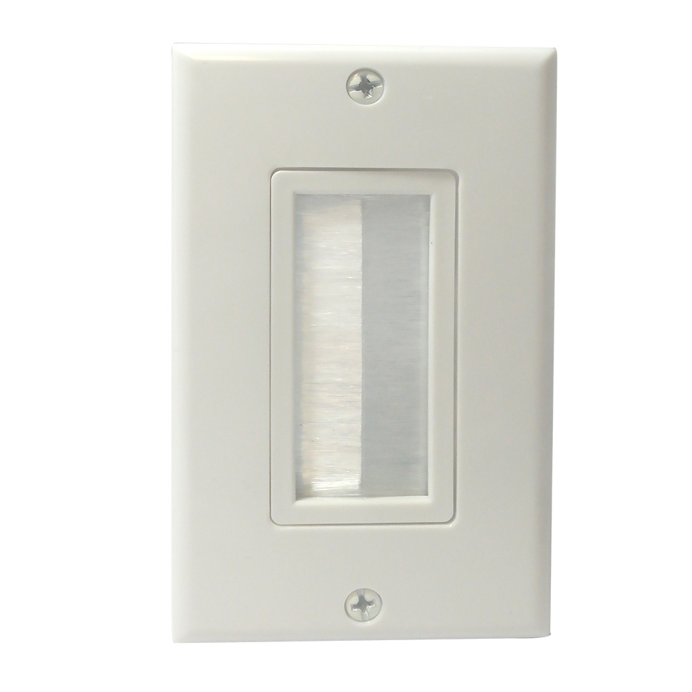 [WP1GBS] 1-GANG BRUSH STYLE CABLE PASS-THROUGH DECORA WALL PLATE - WHITE